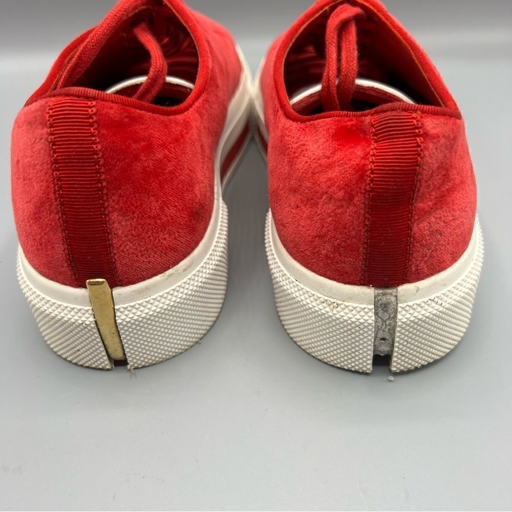 Alexander McQueen Red Velvet Platform Lace Up Low Cut Sneakers - Picture 6 of 12